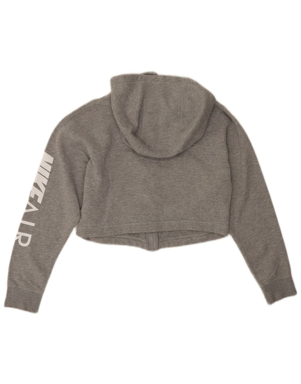 NIKE Dame Oversized Crop Grafisk hættetrøje Sweater med lynlås UK 6 XS Grå Bomuld