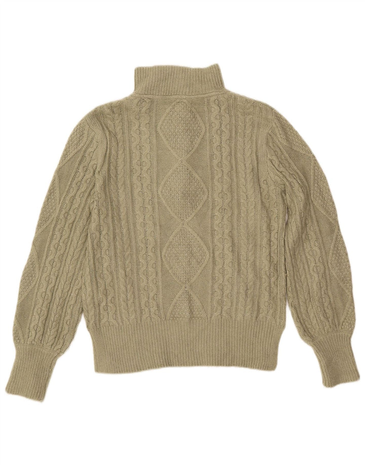 FAT FACE Dame Zip Neck Jumper Sweater UK 8 Small Khaki Argyle/Diamond