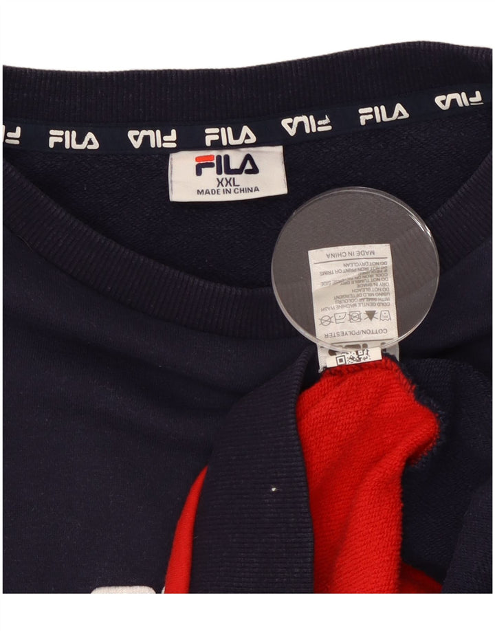 Fila Herre Grafisk Sweatshirt Jumper 2XL Marineblå Colourblock Bomuld