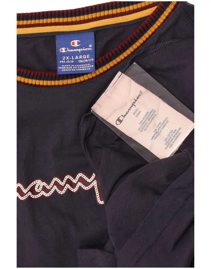 CHAMPION Boys Graphic Top Long Sleeve 15-16 Years 2XL  Navy Blue