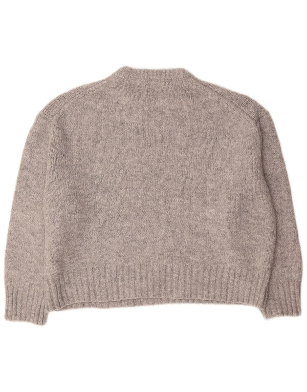 Zara Dame Oversized Crew Neck Jumper Sweater UK 14 Medium Grå Akryl