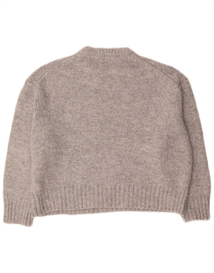 Zara Dame Oversized Crew Neck Jumper Sweater UK 14 Medium Grå Akryl