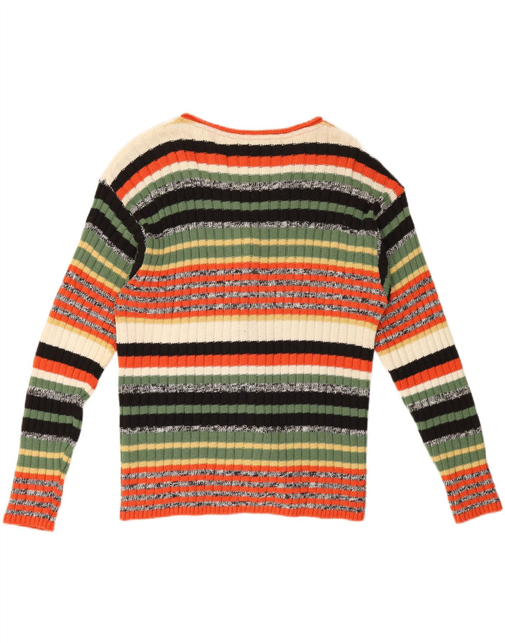 Vintage dame cardigan sweater UK 16 Stor flerfarvet stribet uld