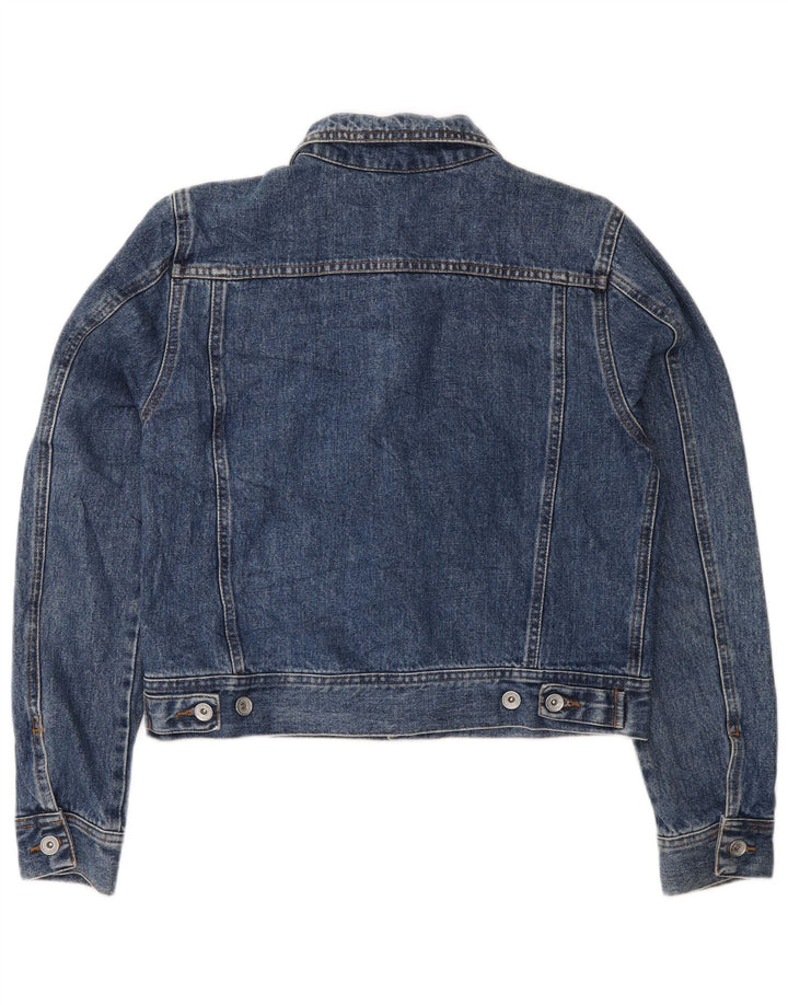 Dkny Womens Crop Denim Jacket UK 14 Large Blue Cotton