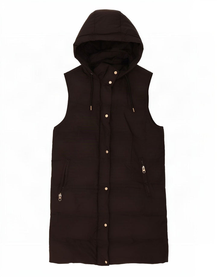 Zara Longline hættetrøje polstret Gilet UK 14 medium sort polyester