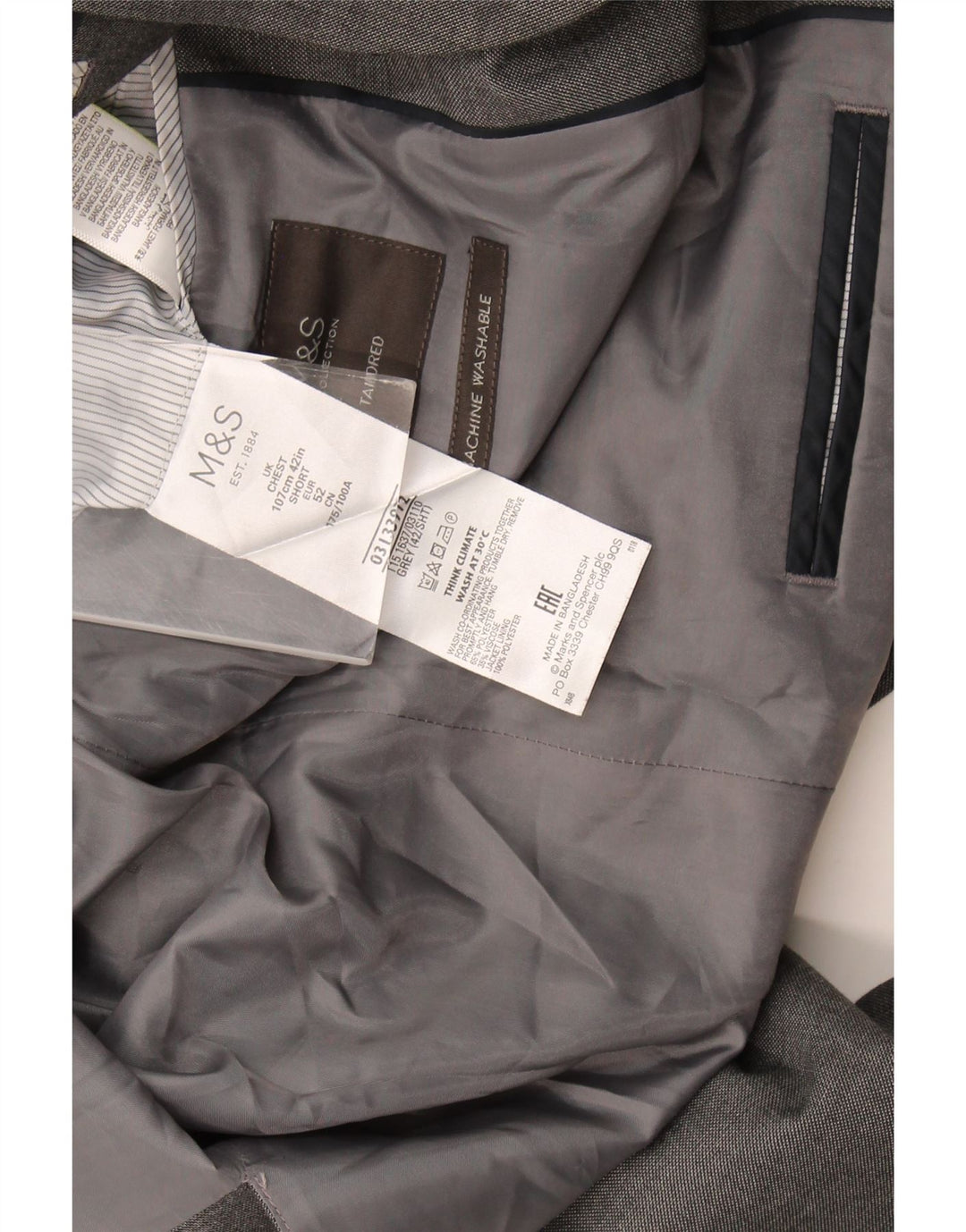 Marks & Spencer Herre 2-knaps blazerjakke UK 42 Stor grå polyester