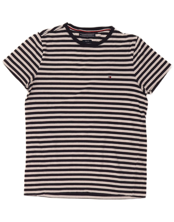 Tommy Hilfiger Womens Slim Fit T-Shirt Top UK 10 Small Navy Blue Striped