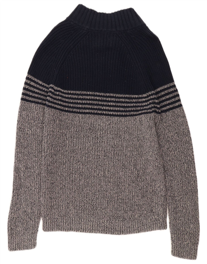 WHITE STUFF Dame Button Neck Jumper Sweater UK 16 Large Grey Colourblock