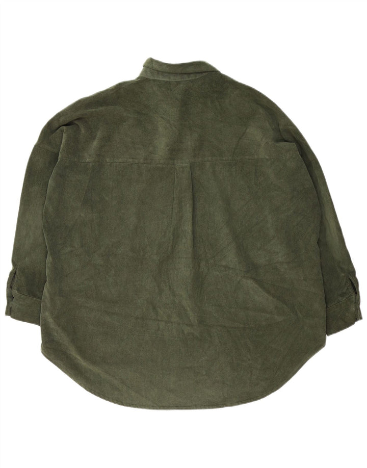 Zara Dame Oversized Corduroy Shirt UK 14 Medium Green Polyester