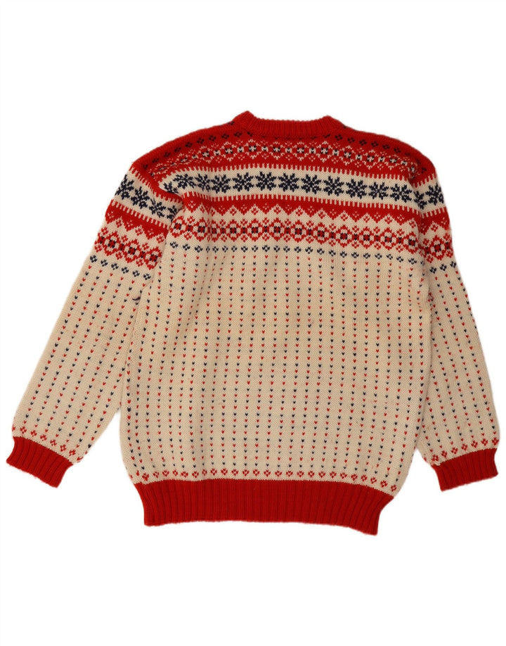 Janus Herre Crew Neck Jumper Sweater IT 52 Large Off White Fair Isle Wool