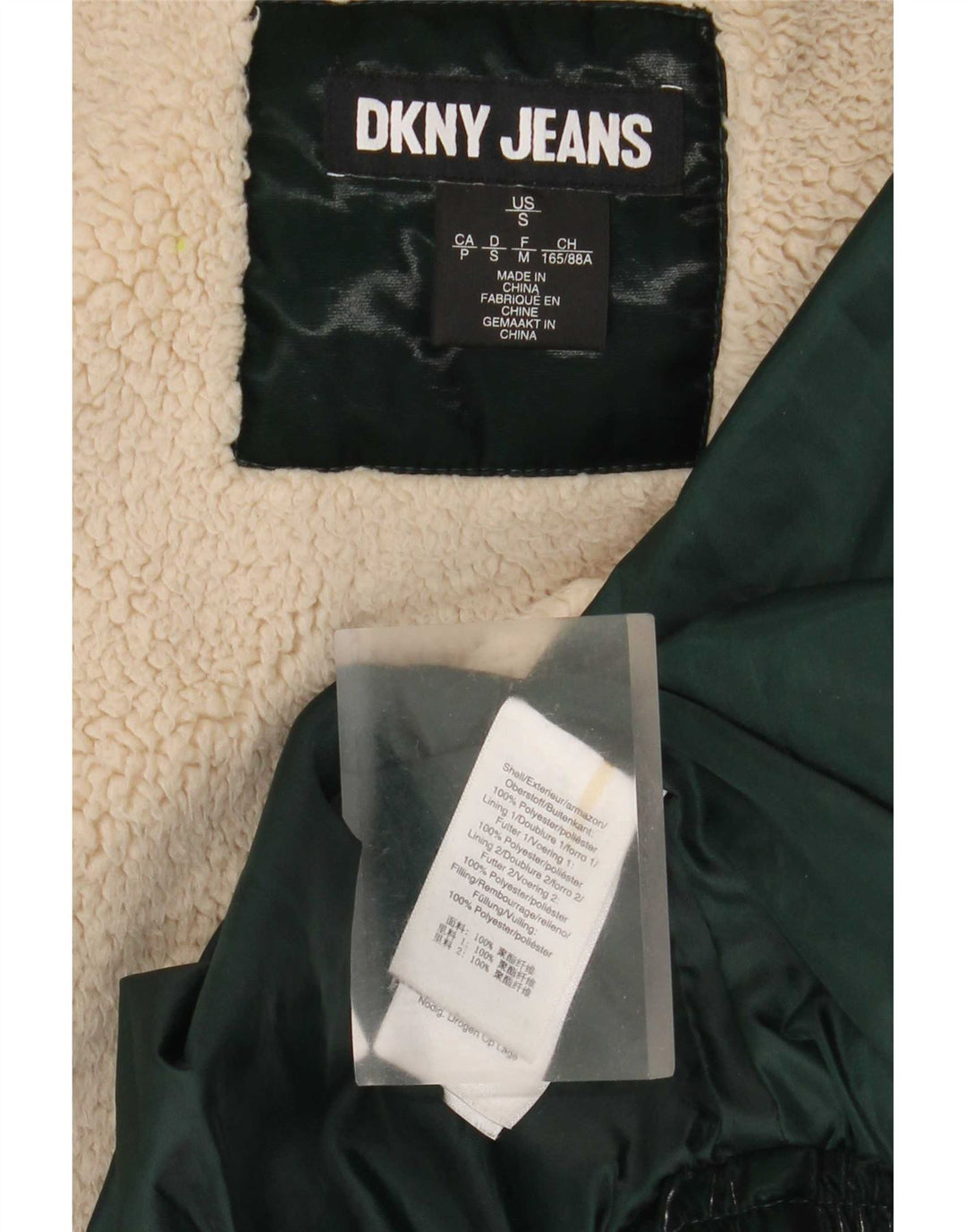 Dkny Dame Hætte Oversized Polstret Jakke UK 10 Lille Grøn Polyester