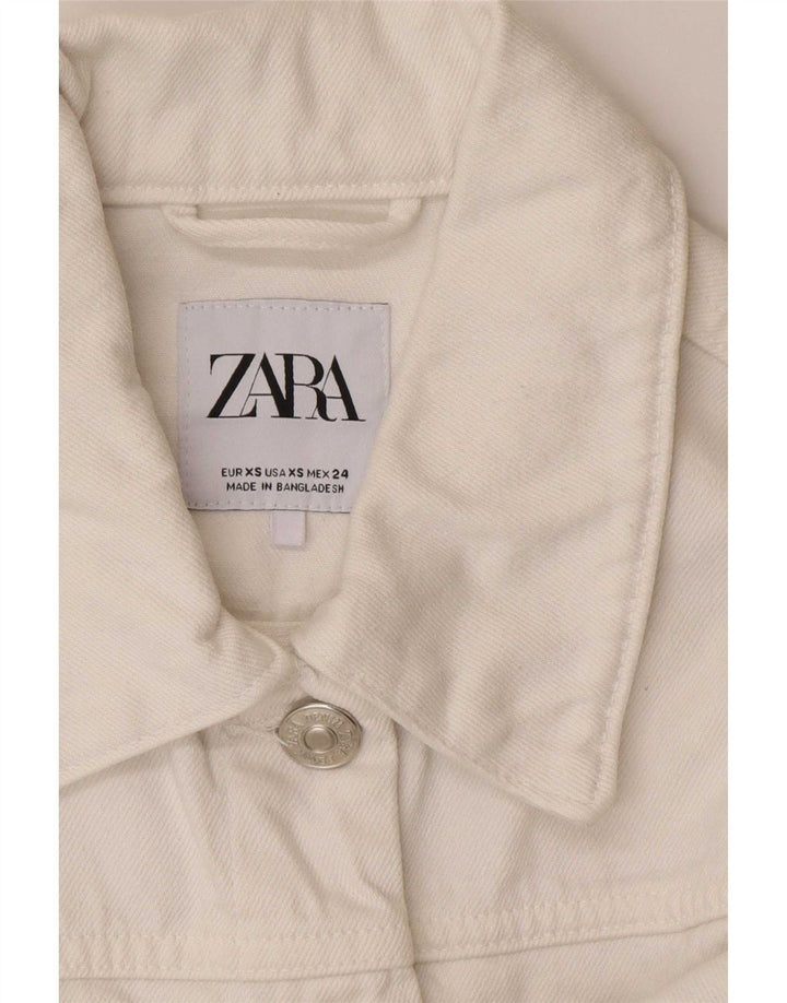 Zara Womens Crop Oversized denimjakke UK 6 XS Hvid Bomuld