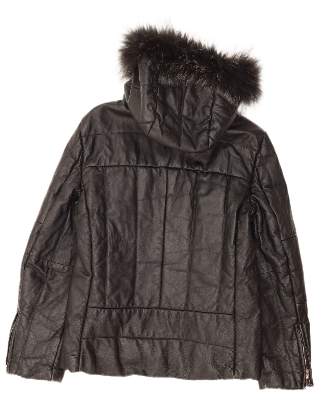 Vintage dame hætte læderjakke IT 48 XL sort læder
