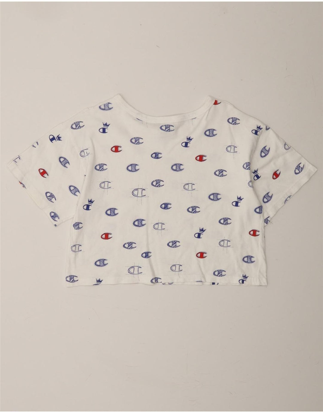 CHAMPION Womens Oversized Crop Graphic T-Shirt Top UK 10 Small White Vintage Champion and Second-Hand Champion from Messina Hembry 