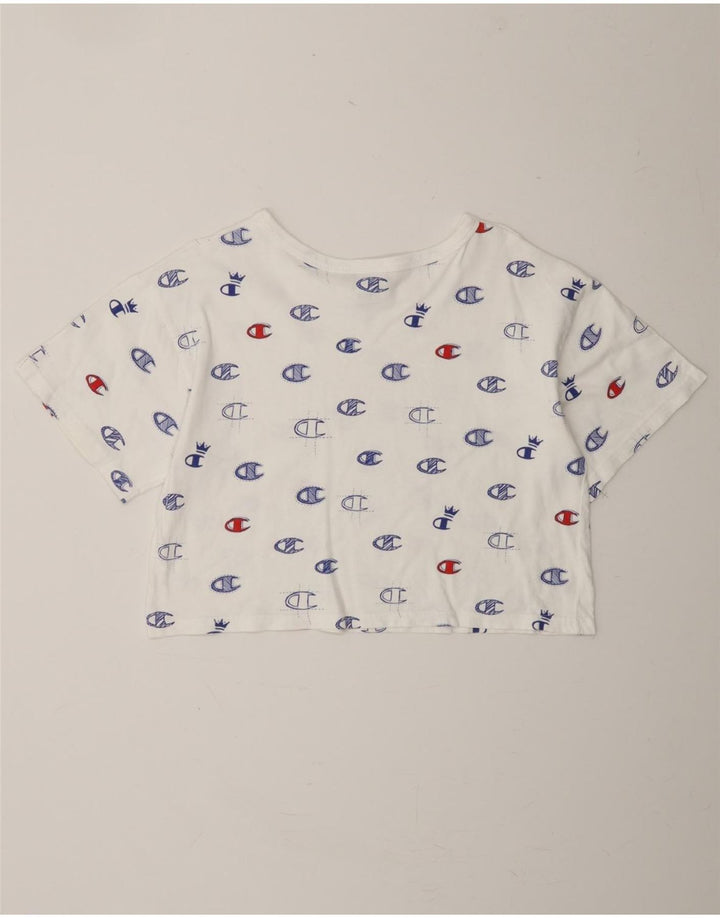 CHAMPION Womens Oversized Crop Graphic T-Shirt Top UK 10 Small White Vintage Champion and Second-Hand Champion from Messina Hembry 