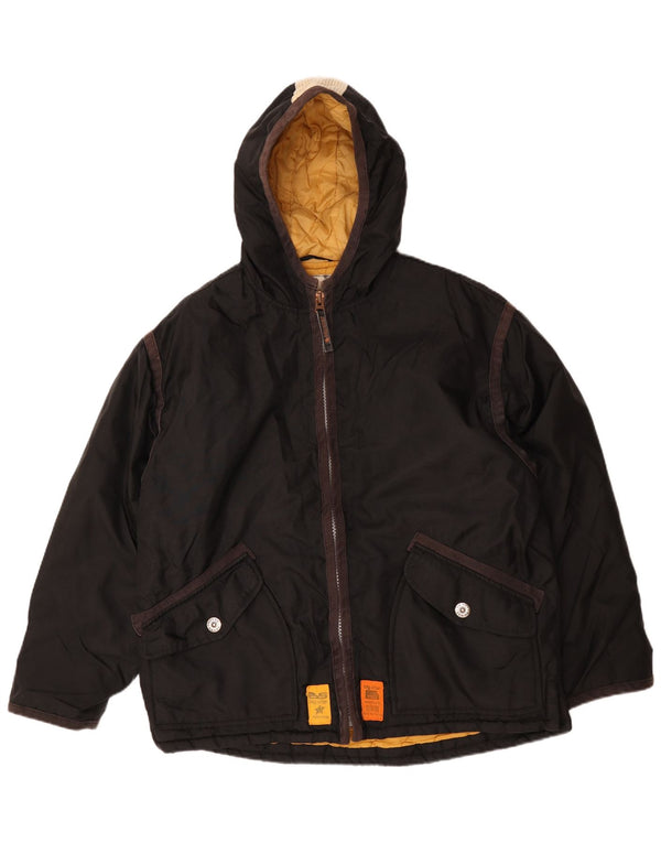 Big Star Herre Hooded Windbreaker Jacket UK 40 Large Black Nylon