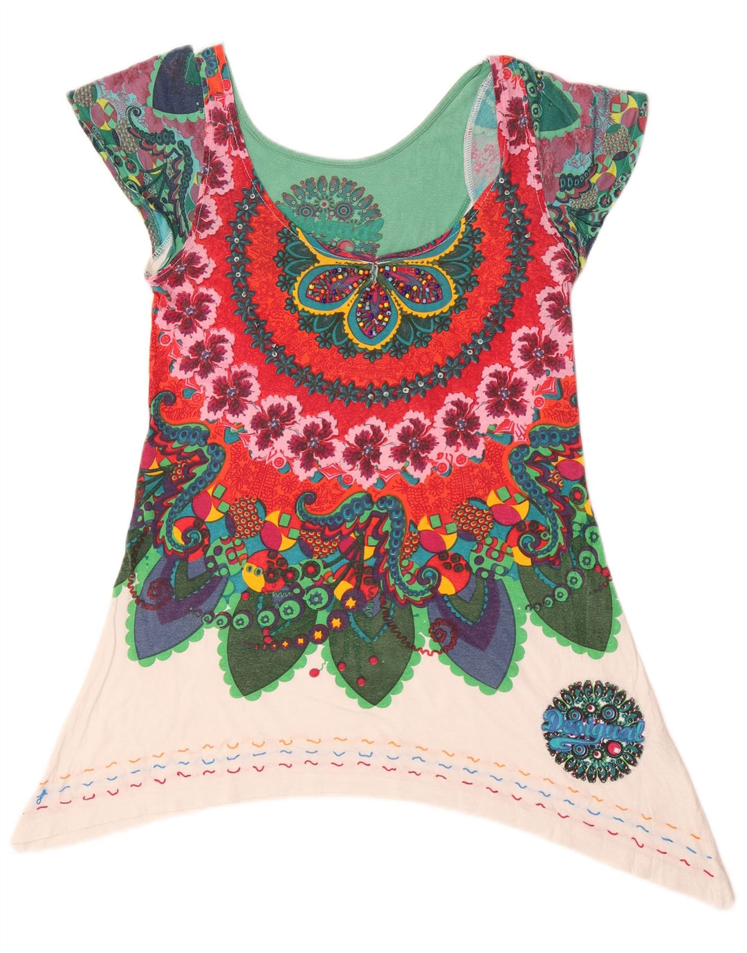 Desigual Dame Asymmetrisk Tunika Top UK 12 Medium Multifarvet