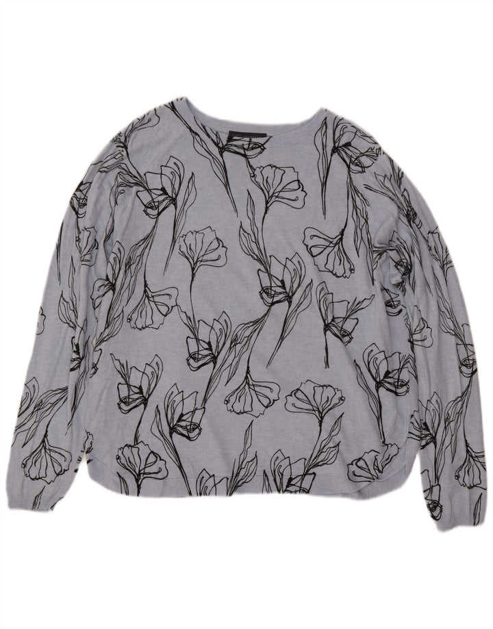 MARKS & SPENCER Dame Boat Neck Jumper Sweater UK 18 XL Blue Floral