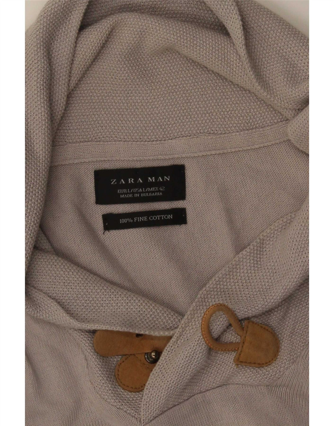 Zara Herre Shawl Neck Jumper Sweater Stor Grå Bomuld