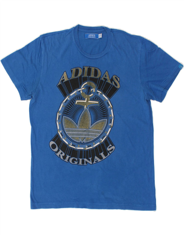 ADIDAS Mens Graphic T-Shirt Top Large Blue Cotton Vintage Adidas and Second-Hand Adidas from Messina Hembry 