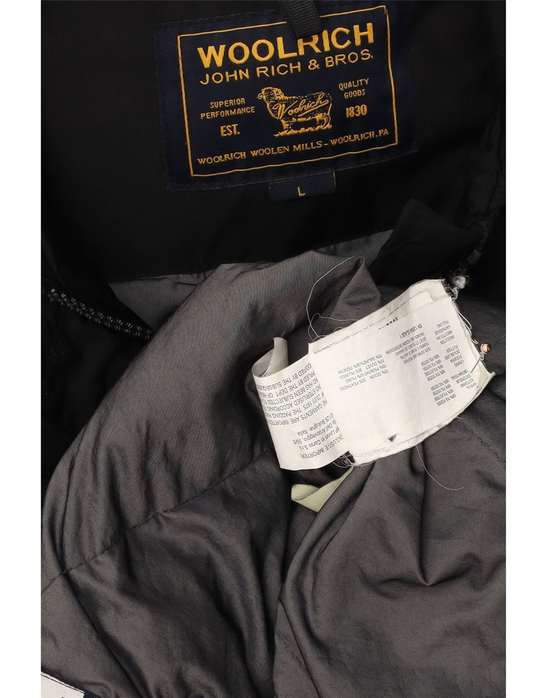 WOOLRICH Polstret frakke med hætte til kvinder UK 16 Stor sort polyester