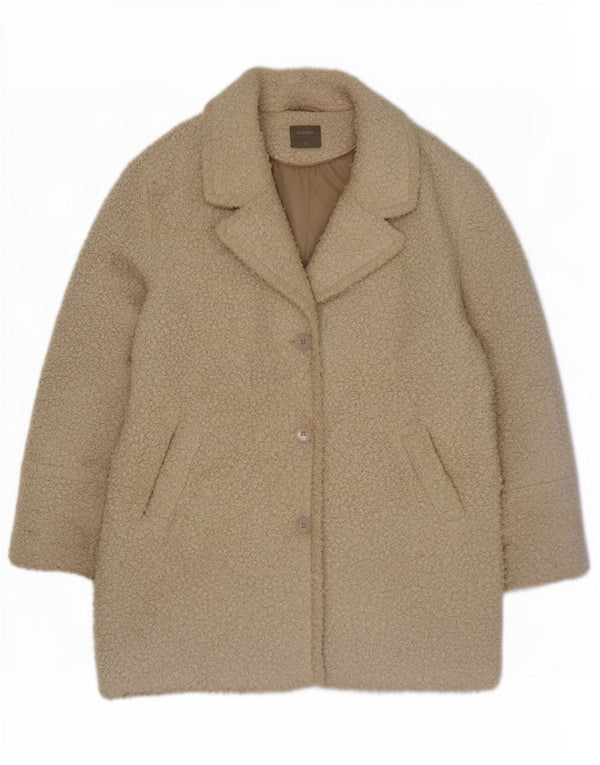 Oasis Dame imiteret Pels Overfrakke UK 18 XL Beige Polyester