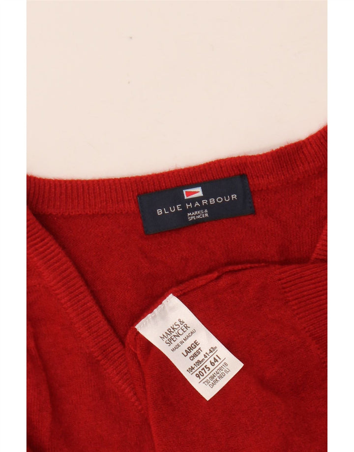 MARKS & SPENCER Herre Blue Harbor V-hals sweater Stor rød akryl