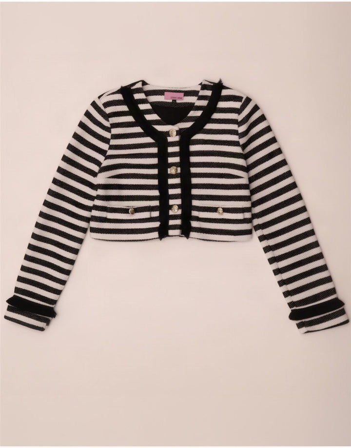 Denny Rose Dame Bolero Jacket IT 42 Medium Hvid Stribet Polyester