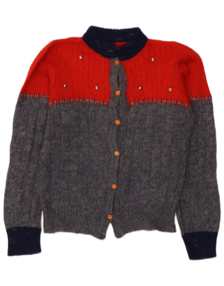 Vintage snefnug cardigan sweater til kvinder UK 14 Medium Grey Colourblock
