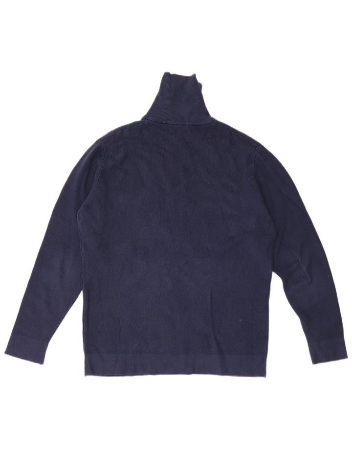 Zara Herre Zip Neck Jumper Sweater Medium Navy Blue Bomuld