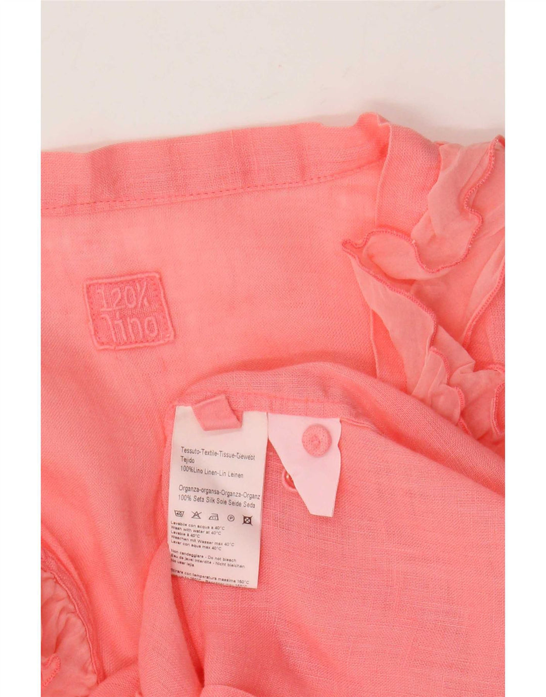 120% Lino Dame Langærmet Flæse Front Bluse Top IT 46 Large Pink Linen