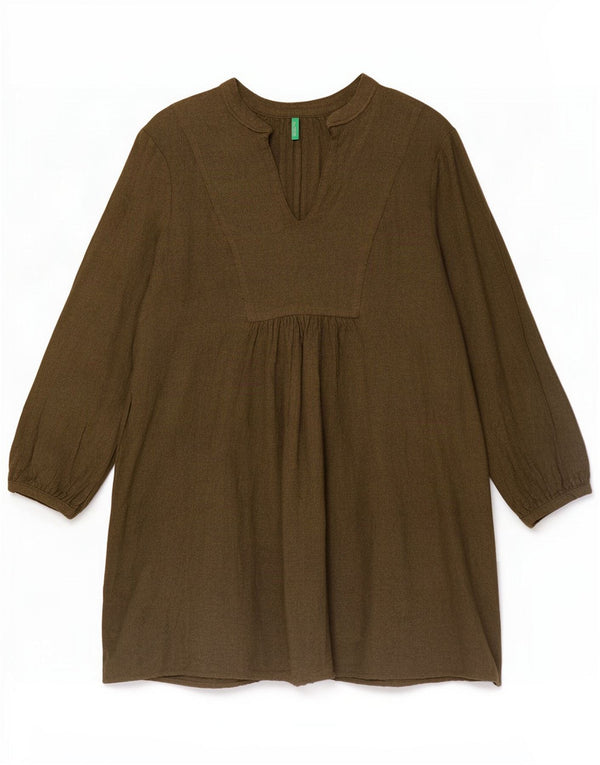 Benetton Dame Langærmet A-Line Kjole UK 14 Medium Khaki