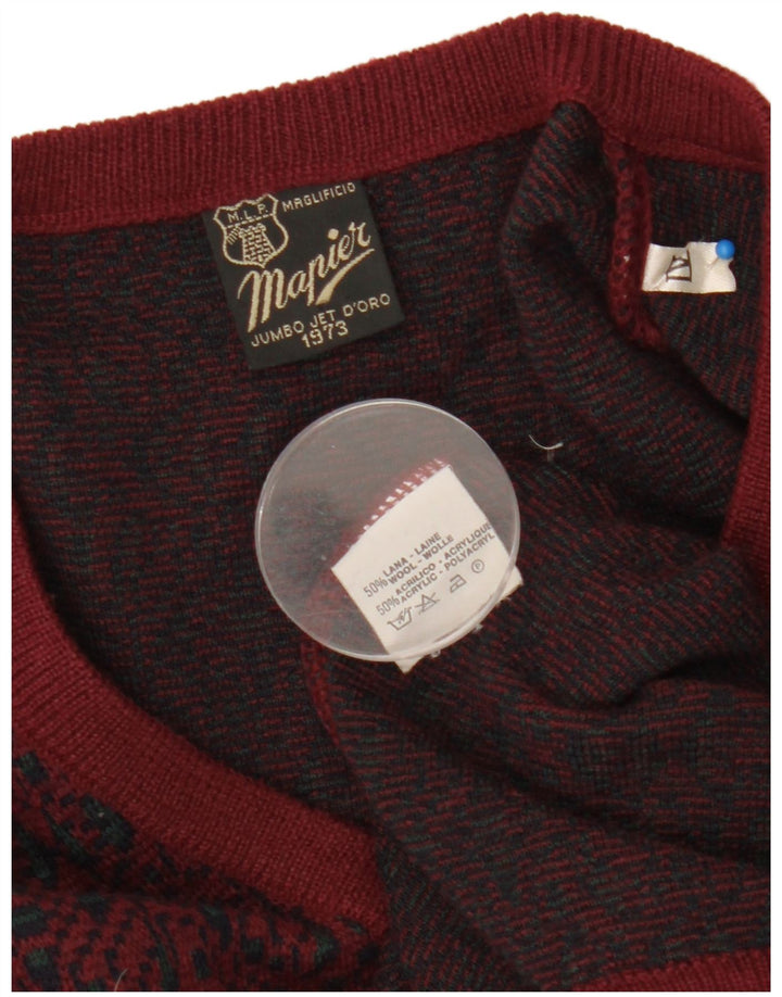 Mapier Herre V-hals sweater Medium Burgundy Fair Isle Wool