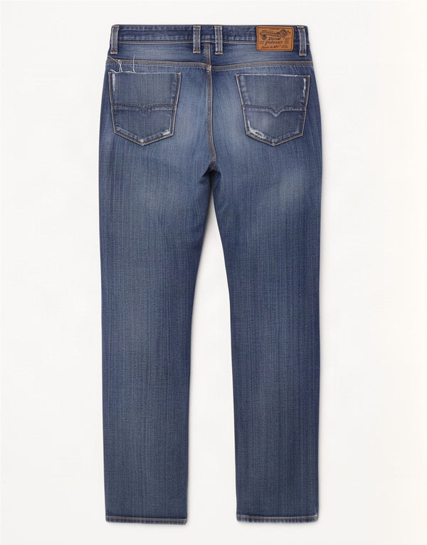Diesel Herre Keever Straight Jeans W32 L32 Blå Bomuld