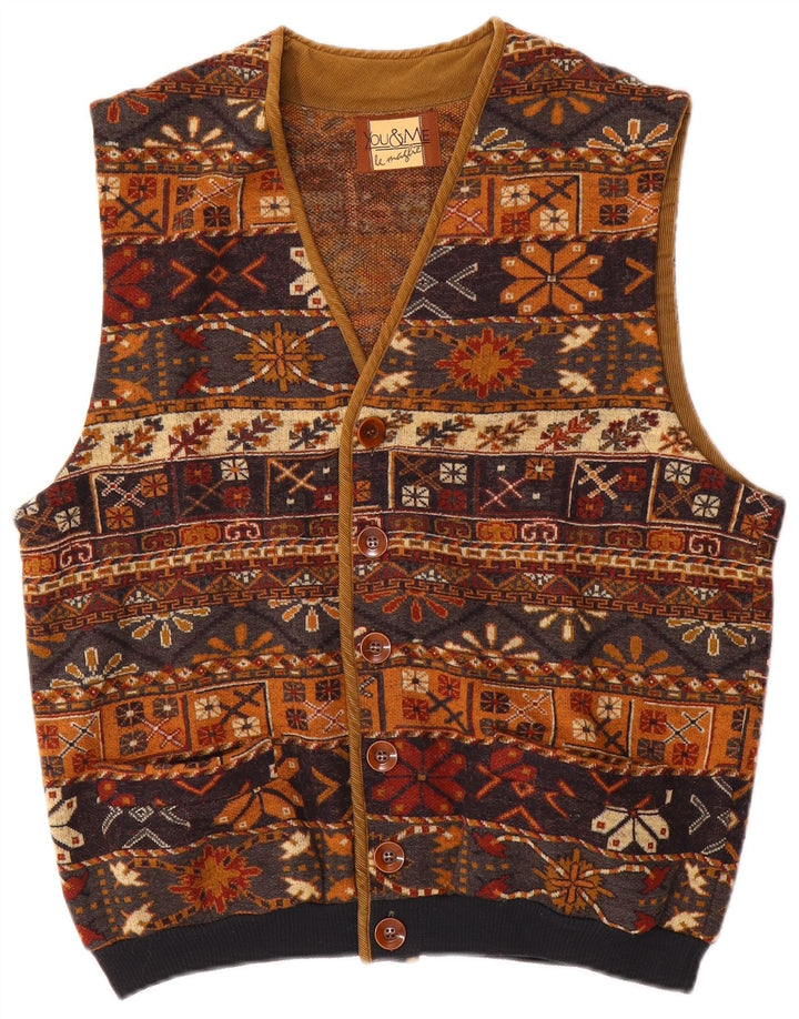 Vintage Herre Gilet UK 38 Medium Brown Fair Isle Wool