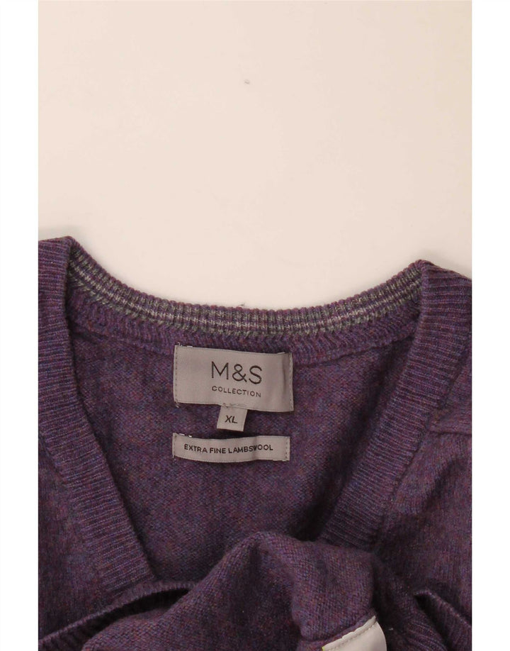 Marks & Spencer Herre V-hals sweater XL Lilla uld