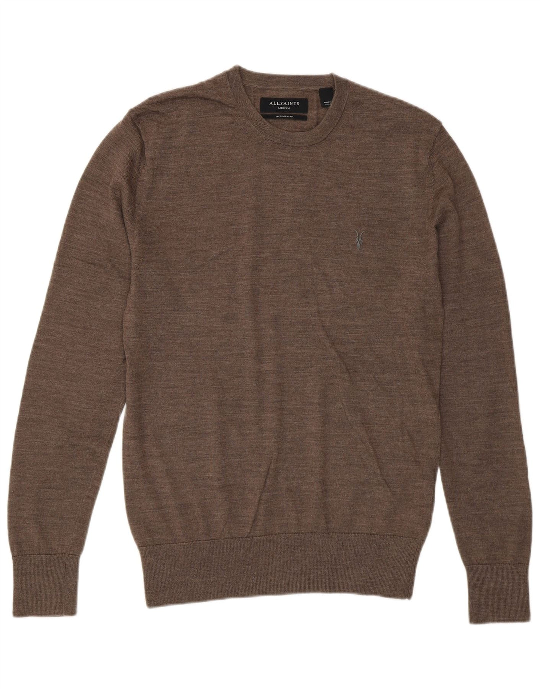 All Saints Herre Crew Neck Jumper Sweater Medium Brun Merino Uld