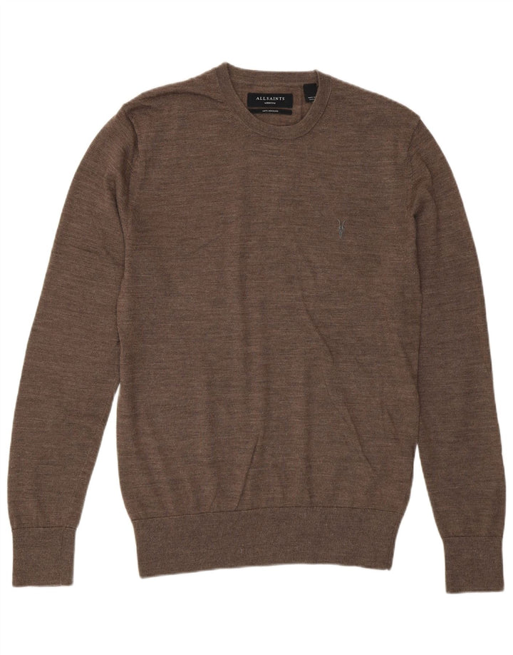 All Saints Herre Crew Neck Jumper Sweater Medium Brun Merino Uld