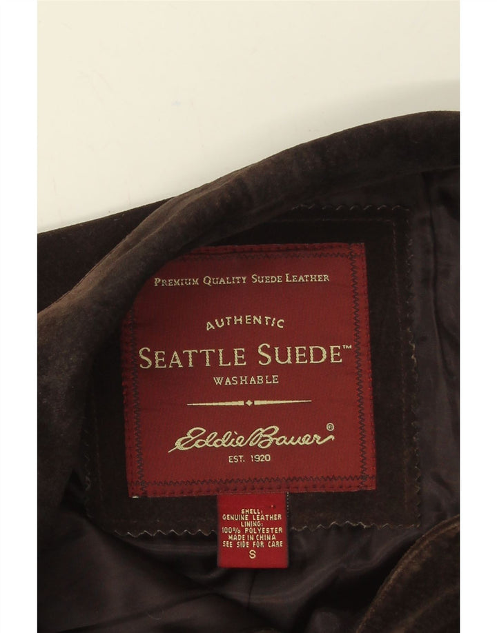 Eddie Bauer Dame Ruskind Crop Bomber Jacket UK 8 Lille brunt læder
