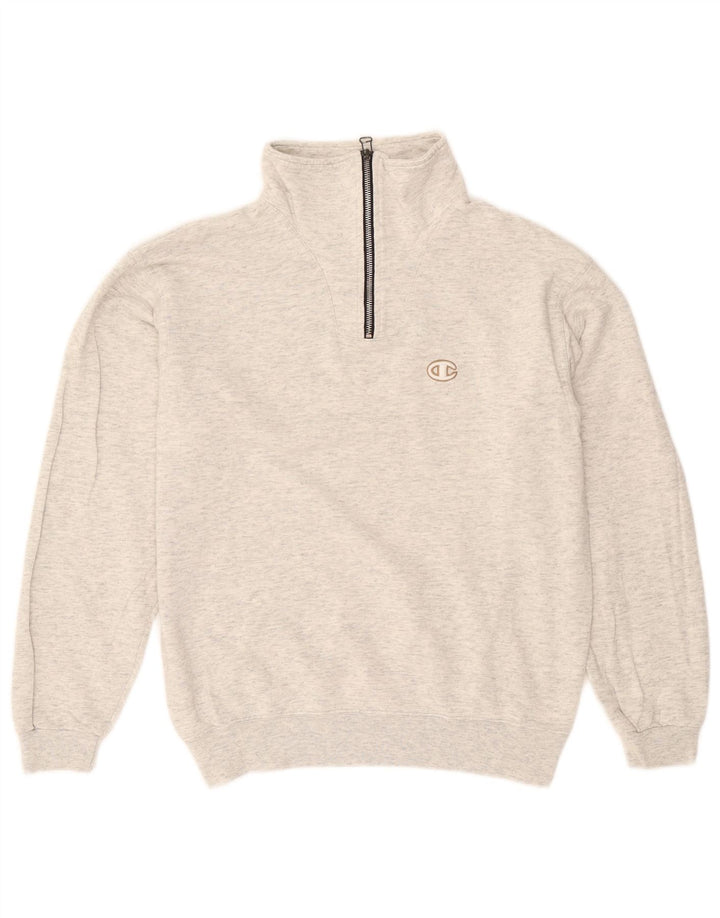 Champion Herre Zip Neck Sweatshirt Jumper Medium Grey Flecked Bomuld
