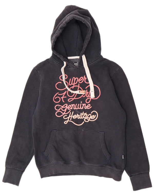 Superdry grafisk hættetrøje til kvinder UK 14 Stor marineblå bomuld