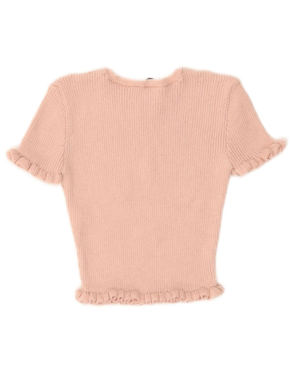 Zara Womens Crop Bluse Top UK 10 Small Pink Polyester