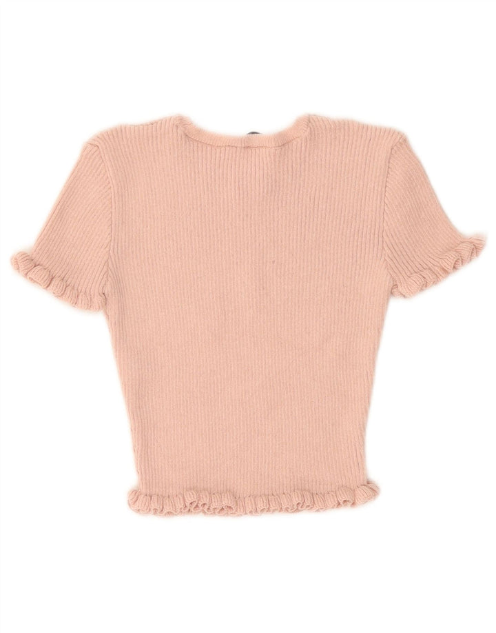 Zara Womens Crop Bluse Top UK 10 Small Pink Polyester