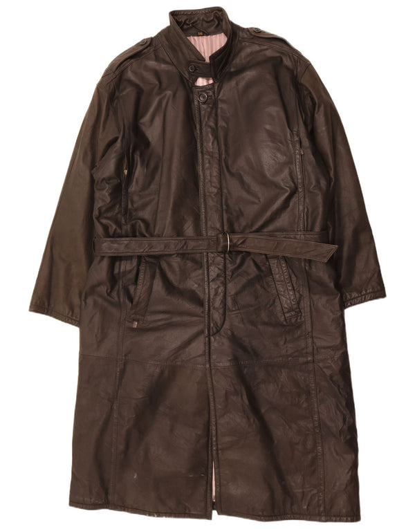 Vintage Herre Militær Læderfrakke IT 56 3XL Sort