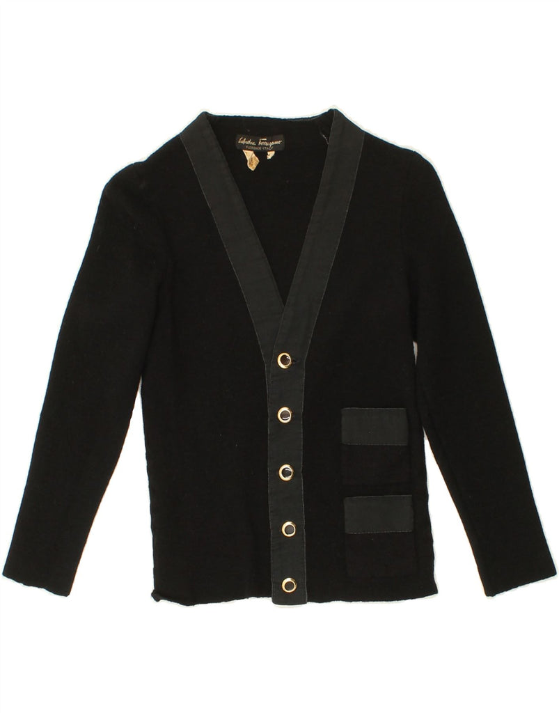 SALVATORE FERRAGAMO Womens 3/4 Sleeve Cardigan Sweater UK 8 Small Black Vintage Salvatore Ferragamo and Second-Hand Salvatore Ferragamo from Messina Hembry 