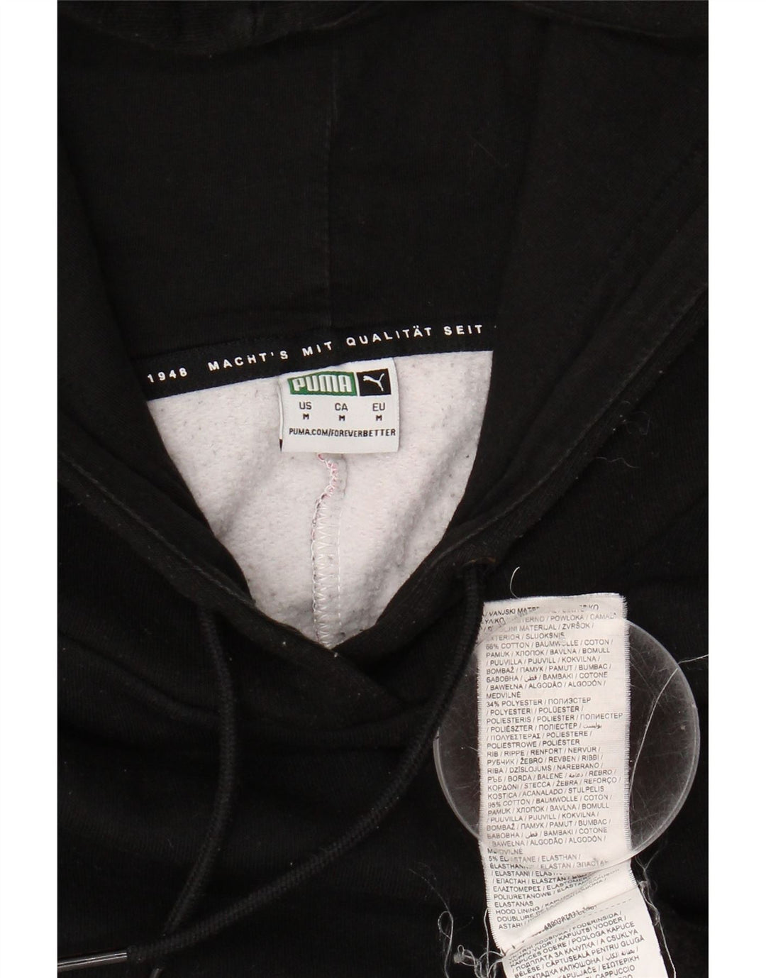 PUMA Womens Oversized Graphic Hoodie Jumper UK 14 Medium Black Colourblock Vintage Puma and Second-Hand Puma from Messina Hembry 