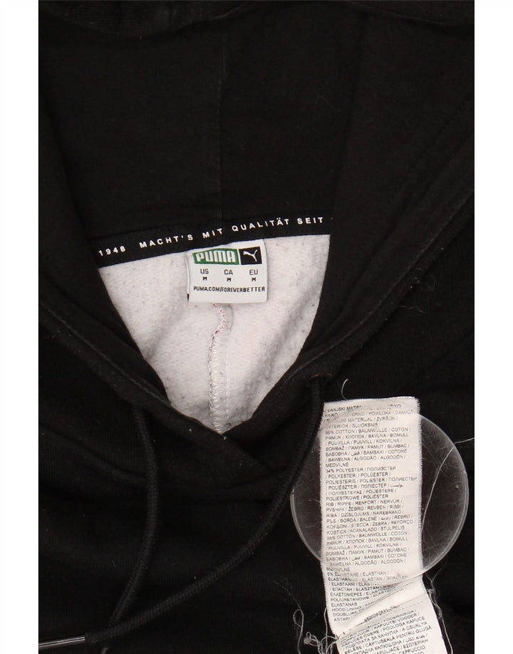 PUMA Womens Oversized Graphic Hoodie Jumper UK 14 Medium Black Colourblock Vintage Puma and Second-Hand Puma from Messina Hembry 