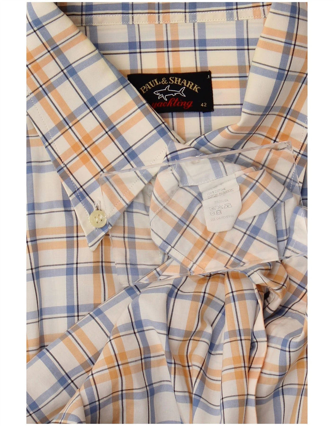 Paul & Shark Herre Yachting Shirt Størrelse 42 Large Orange Ternet Bomuld
