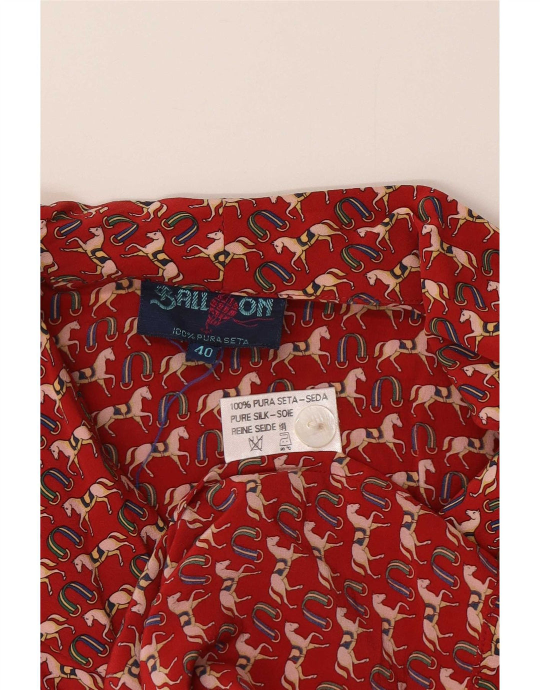 Ball On Womens abstrakt mønster skjorte bluse EU 40 Medium rød silke