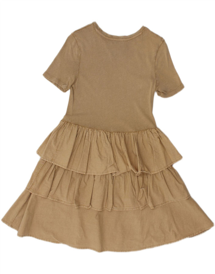 ZARA Womens A-Line Dress UK 10 Small Beige Cotton